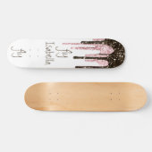 Black Pink Glitzer Girly Sparkle Personalisierter Skateboard (Horizontal)