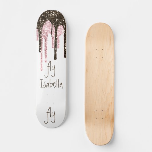 Black Pink Glitzer Girly Sparkle Personalisierter  Skateboard (Vorderseite)