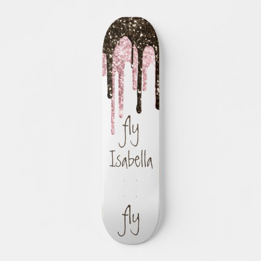 Black Pink Glitzer Girly Sparkle Personalisierter Skateboard (Vorne)