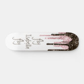 Black Pink Glitzer Girly Sparkle Personalisierter  Skateboard (Horizontal)