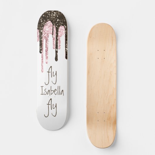 Black Pink Glitzer Girly Sparkle Personalisierter Skateboard (Vorderseite)