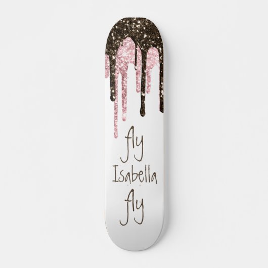 Black Pink Glitzer Girly Sparkle Personalisierter  Skateboard (Vorne)