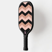 Black Pink Glitzer Zigzag Muster Modernes Monogram Pickleball Schläger (Links)