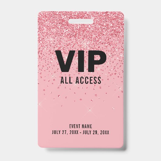 Black Pink Glitzern VIP All Access Pass Event ID Ausweis (Vorderseite)