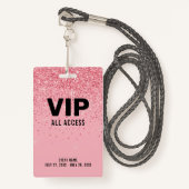 Black Pink Glitzern VIP All Access Pass Event ID Ausweis (Vorderseite mit Schlüsselband)