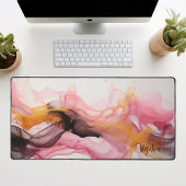 Black Pink Gold Abstrakte flüssige Waves Personali Schreibtischunterlage