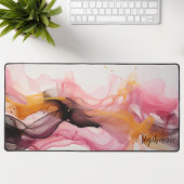 Black Pink Gold Abstrakte flüssige Waves Personali Schreibtischunterlage