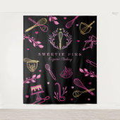 Black, Pink & Gold Baking & Cooking Utensil Bakery Wandteppich (Vorderseite)