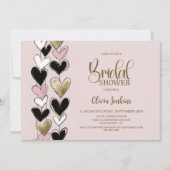 Black Pink Gold Hearts Bridal Shower Einladung (Vorderseite)