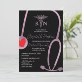 Black Pink Gold Moderne Nursing Graduation Party Einladung (Stehend Vorderseite)