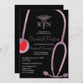 Black Pink Gold Moderne Nursing Graduation Party Einladung (Vorne/Hinten)