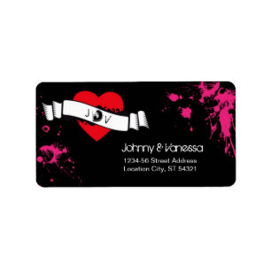 Black & Pink Grungy Heart Music Themed Wedding Adressaufkleber
