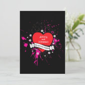 Black & Pink Grungy Heart Music Themed Wedding Einladung (Stehend Vorderseite)