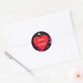 Black & Pink Grungy Heart Music Themed Wedding Runder Aufkleber (Umschlag)