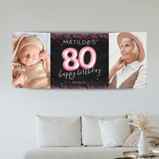Black Pink Happy Birthday Foto Banner