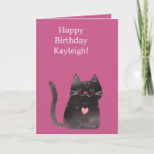 Black Pink Heart Cat Birthday Karte (Vorderseite)