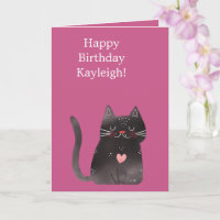 Black Pink Heart Cat Birthday