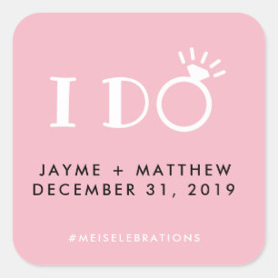 Black Pink 'I Do' Wedple Hashtag Square Quadratischer Aufkleber