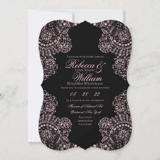 Black Pink Lace Elegante Gotische Hochzeitsfeier E Einladung (Vorderseite)
