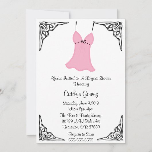 Black & Pink Lingerie Bridal Dusche Einladung (Vorderseite)