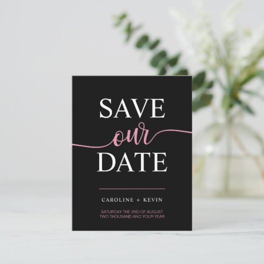 Black Pink Mauve RETTETE UNSER DATENHERZ Save The Date (Stehend Vorderseite)
