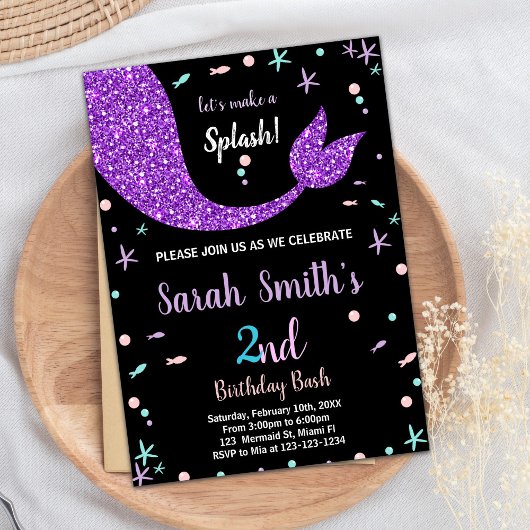 Black Pink Mermaid Schwanz Geburtstag Einladungen