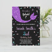 Black Pink Mermaid Schwanz Geburtstag Einladungen (Stehend Vorderseite)