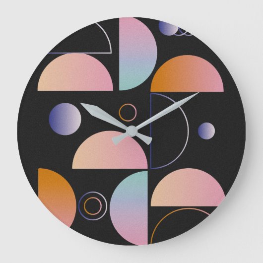 Black Pink Orange Abstract Art Pattern Große Wanduhr (Vorderseite)