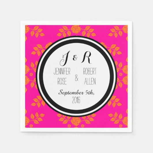 Black Pink Orange Rose Damask Wedkins Serviette (Vorderseite)