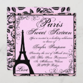 Black & Pink Paris Sweet16 Birthday Einladung (Vorne/Hinten)