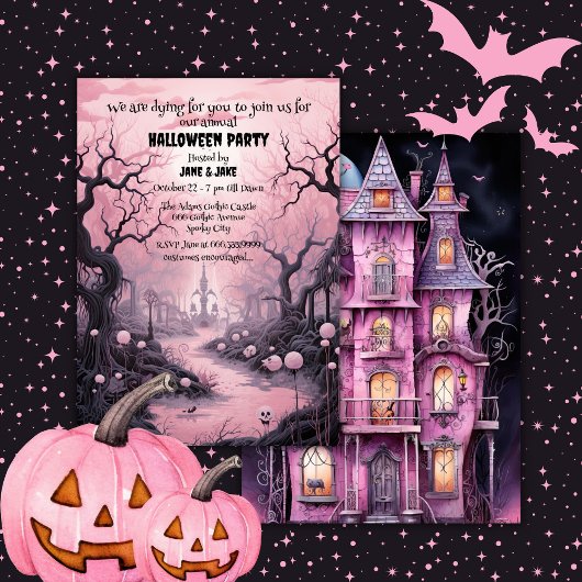 Black&Pink Pastell Goth Graveyard Halloween-Party Einladung
