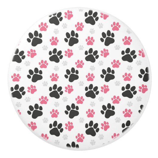 Black Pink Paw Print Dog Owner Puppy Lover Pets Keramikknauf (Vorderseite)