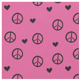 Black Pink Peace Signs and Hearts Stoff
