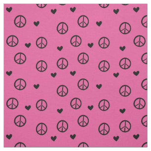 Black Pink Peace Signs and Hearts Stoff