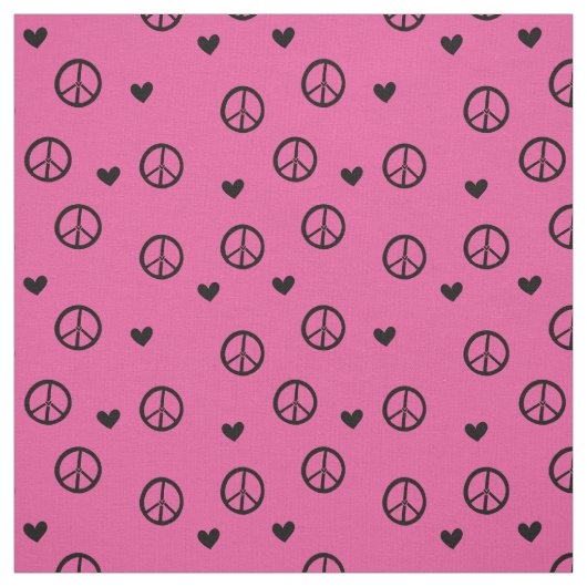 Black Pink Peace Signs and Hearts Stoff (Muster)