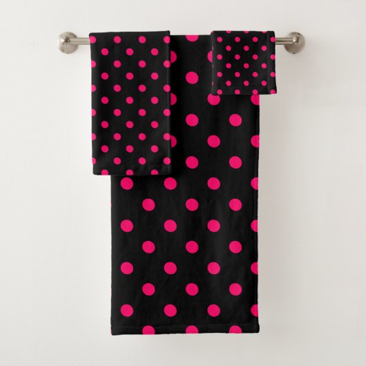 Black Pink Polka Dot Badhandtuch Set (Insitu)