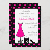 Black Pink Polka Dots Girls Night Out Rosa Kleid Einladung (Vorne/Hinten)