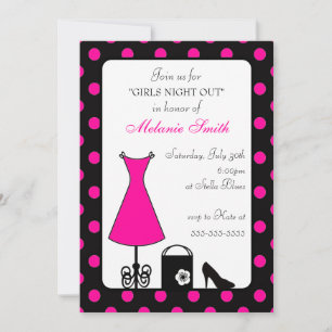 Black Pink Polka Dots Girls Night Out Rosa Kleid Einladung