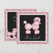 Black Pink Poodle Kinderdusche Einladungen (Vorne/Hinten)