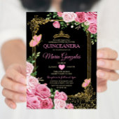 Black Pink Quinceañera Crown Butterfly 15 Anos Einladung