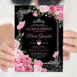 Black Pink Quinceañera Crown Butterfly 15 Anos Einladung<br><div class="desc">Black Pink Quinceañera Silver Crown mexikanische Schmetterling Einladung Mis Quince 15 Anos,  16. Geburtstag, </div>