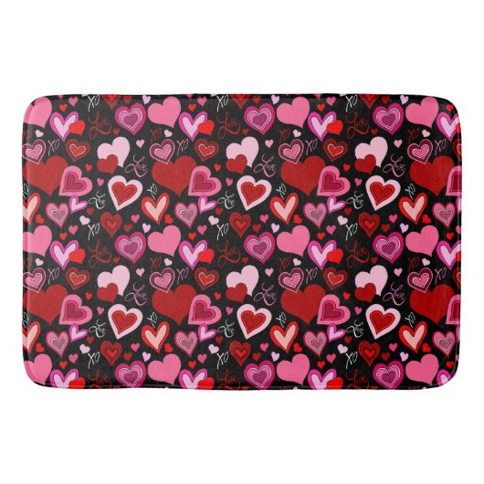 Black Pink Red Hearts Love Pattern Badematte (Vorderseite)