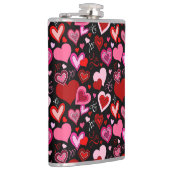 Black Pink Red Hearts Love Pattern Flachmann (Rechts)