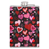 Black Pink Red Hearts Love Pattern Flachmann (Rückseite)