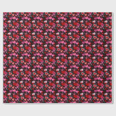 Black Pink Red Hearts Love Pattern Geschenkpapier (Flach)