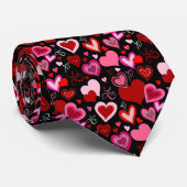 Black Pink Red Hearts Love Pattern Krawatte (Gerollt)