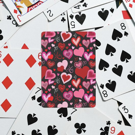 Black Pink Red Hearts Love Pattern Spielkarten