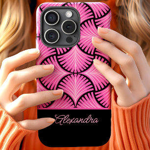 Black Pink Retro 1920s Gatsby Palms Script Name Case-Mate iPhone Hülle