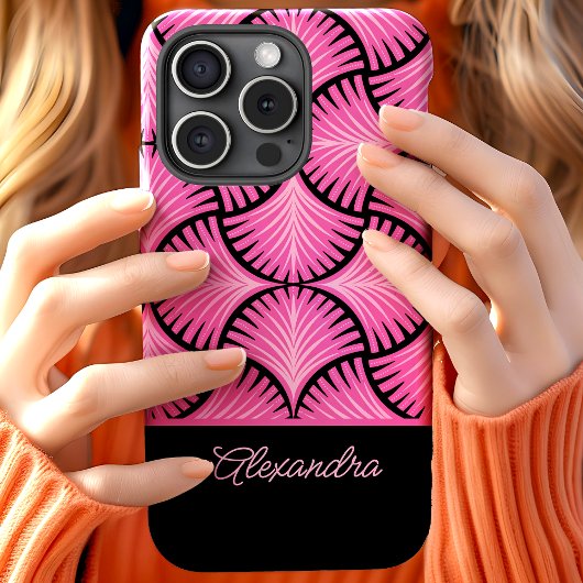 Black Pink Retro 1920s Gatsby Palms Script Name Case-Mate iPhone Hülle