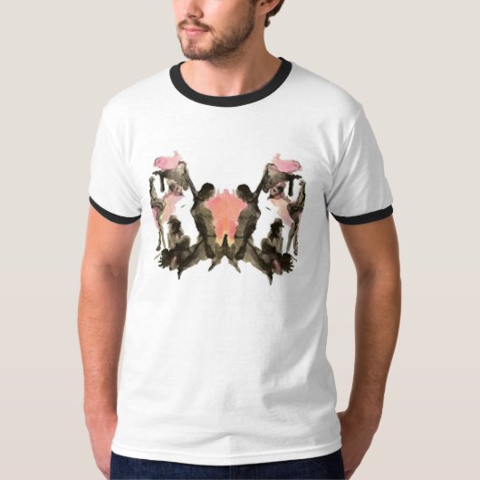 Black & Pink Rorschach auf dem White Ringer T-Shir T-Shirt (Vorderseite)